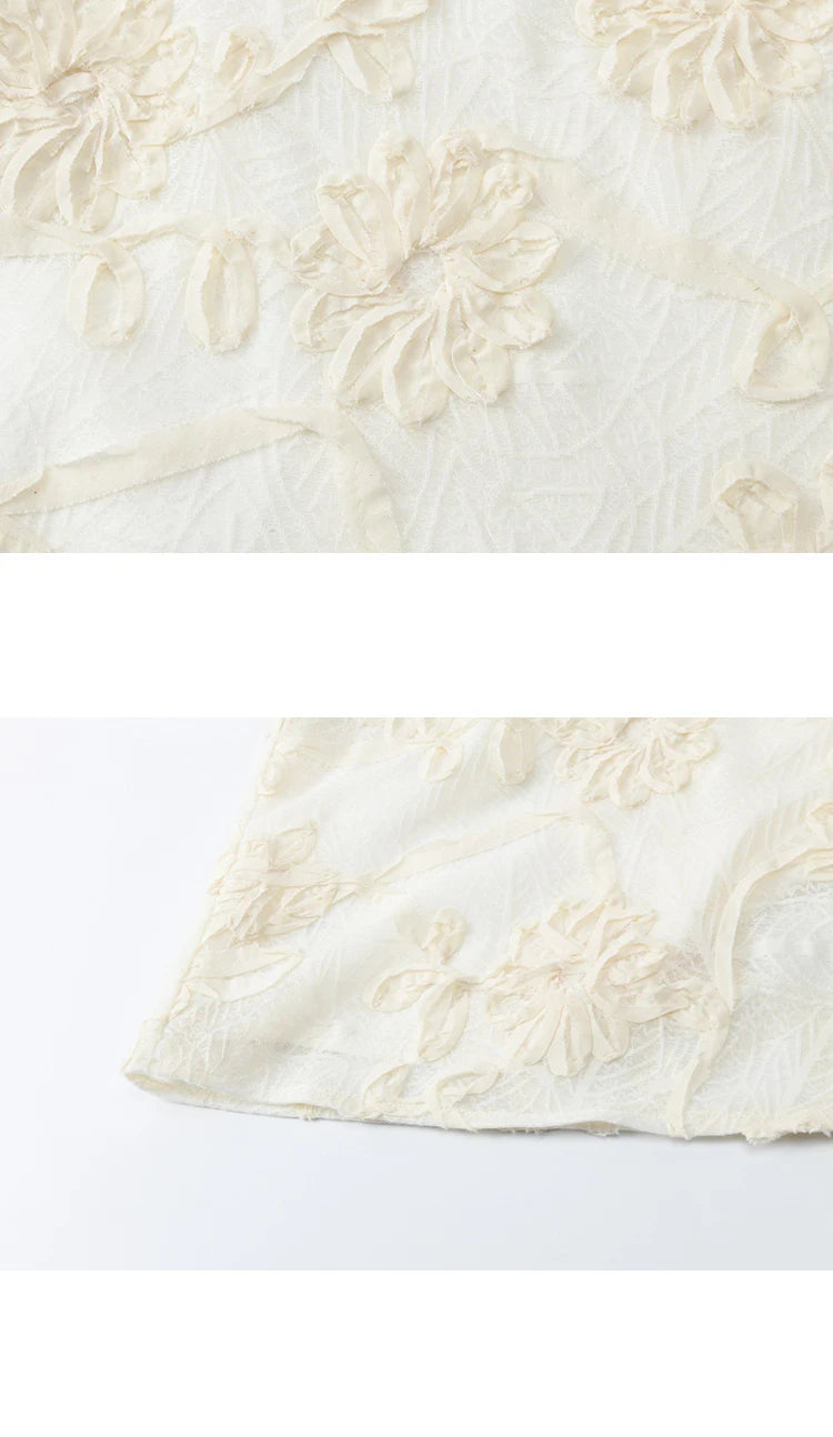 MISHOW Short Puff Sleeve Blouse Round Neck Jacquard MXE32X1772