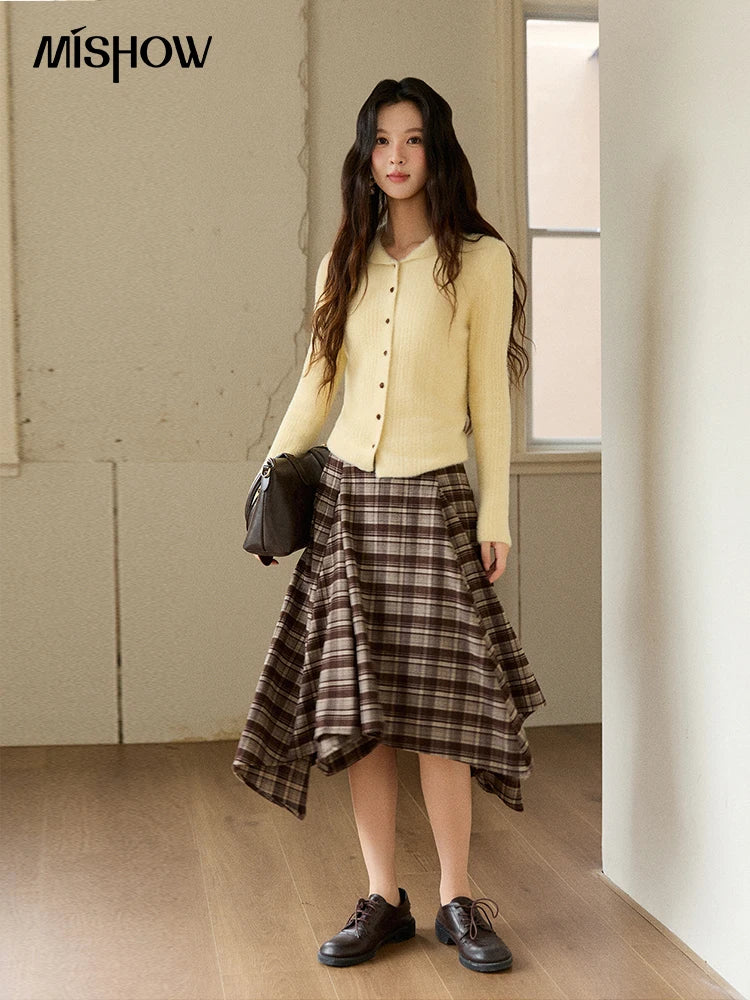 Mishow Yellow Imitation Mink Fur Turn-Down Cardigan MXE89Z2671