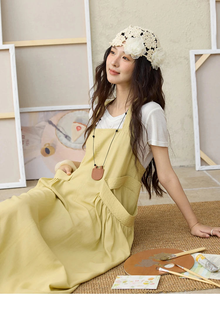 Mishow Lemon-Yellow Cargo Pocket Square Neck Dress MXE35L2302