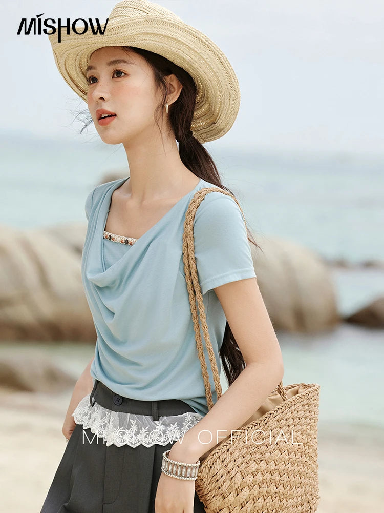 Mishow Swing Collar Shell Ribbon Tee MXE33T0524