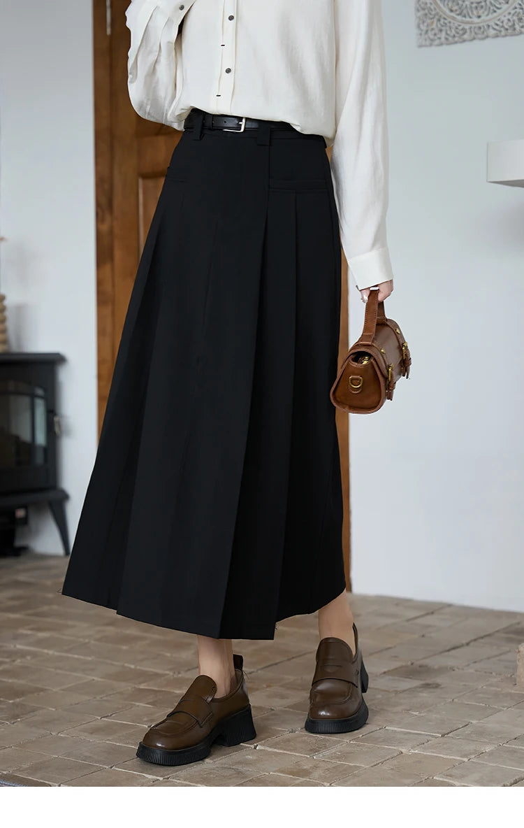 MISHOW Pleated Midi Skirt A-LINE Pockets Split Back Hem MXC42B0118