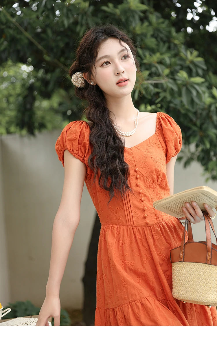 Mishow 100% Cotton Orange Embroidered Sweetheart Dress MXD29L1931