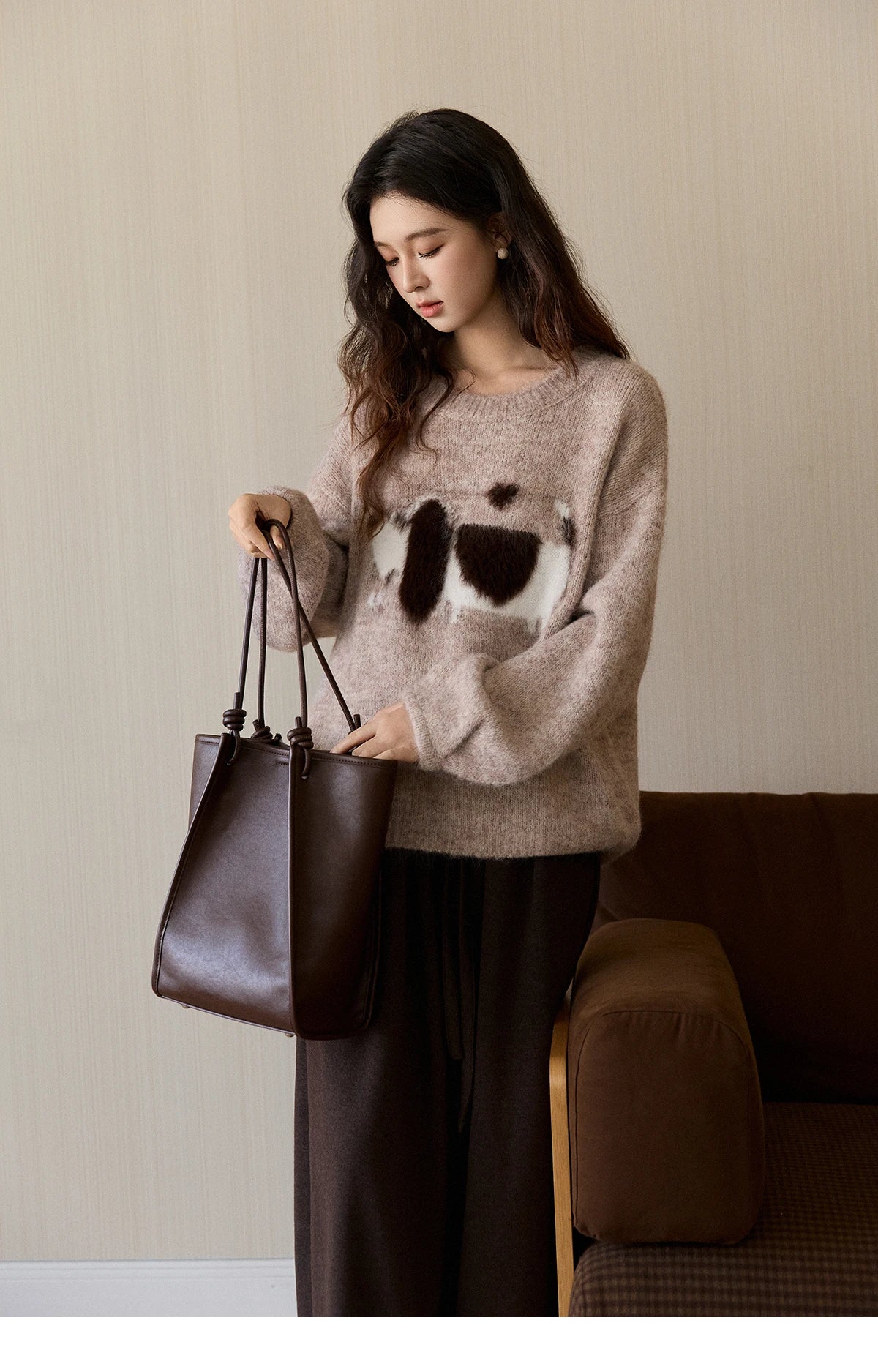 Mishow Dog Pattern Jacquard Crew Neck Sweater MXE94Z2988