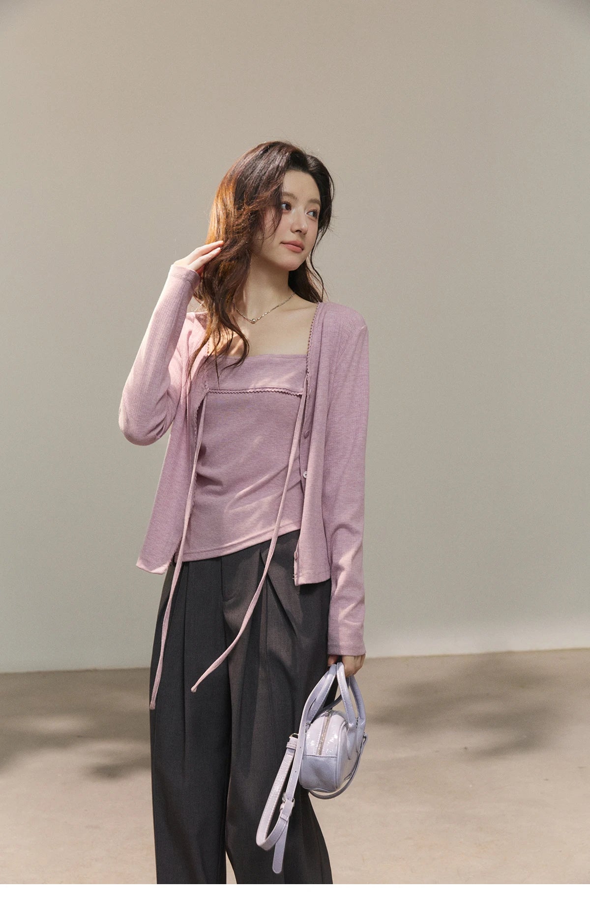 Mishow Purple Lace-Up Cardigan & Camisole Set MXF13Z2998