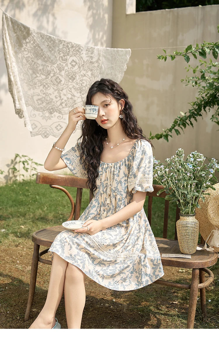 Mishow French Floral U-Neck Lace-Up Doll Dress MXD27L1898