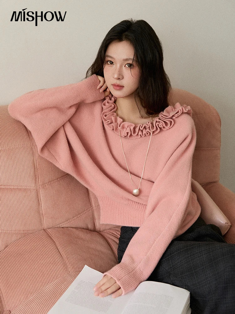 Mishow Orange Lotus Edge Lantern Sleeve Pullover MXE86Z2726