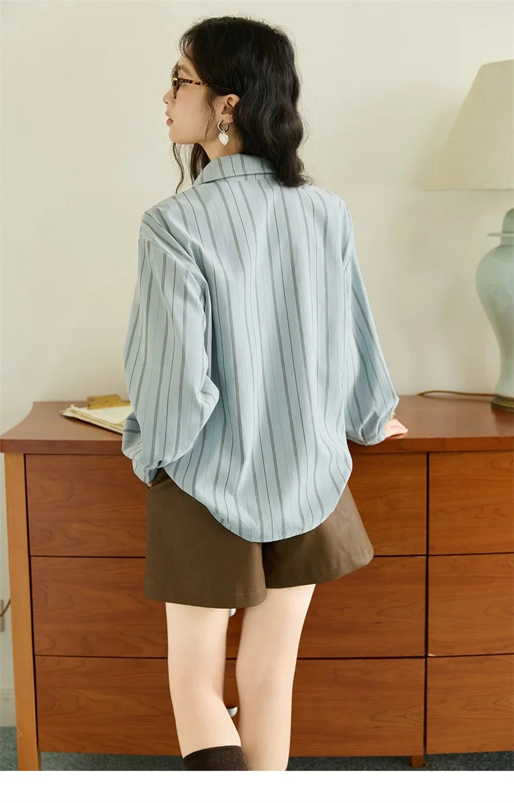 MISHOW Peach Skin Velvet Stripe Shirt Double Layered Collar MXE47C2408