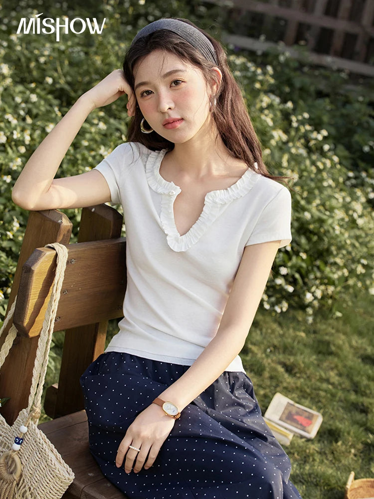 Mishow V-Neck Solid Straight Shoulder Tee MXE35T0562