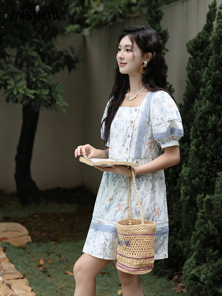 Mishow Ink Wash Print Square Neck Lace Doll Dress MXD29L1932