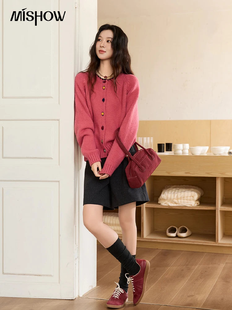 Mishow Color Button Minimalist Crew Neck Cardigan MXE88Z2688