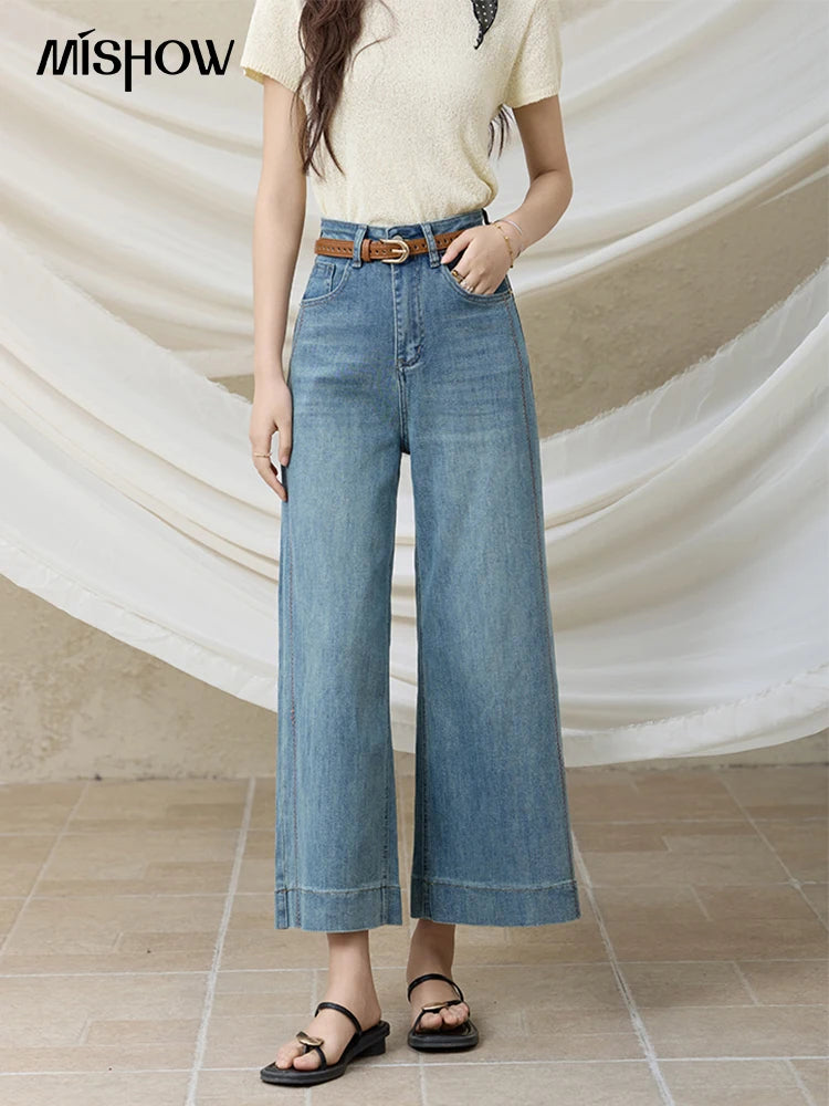 Mishow Slimming High Waist Ankle-Length Wide Leg Jeans MXE32K0919