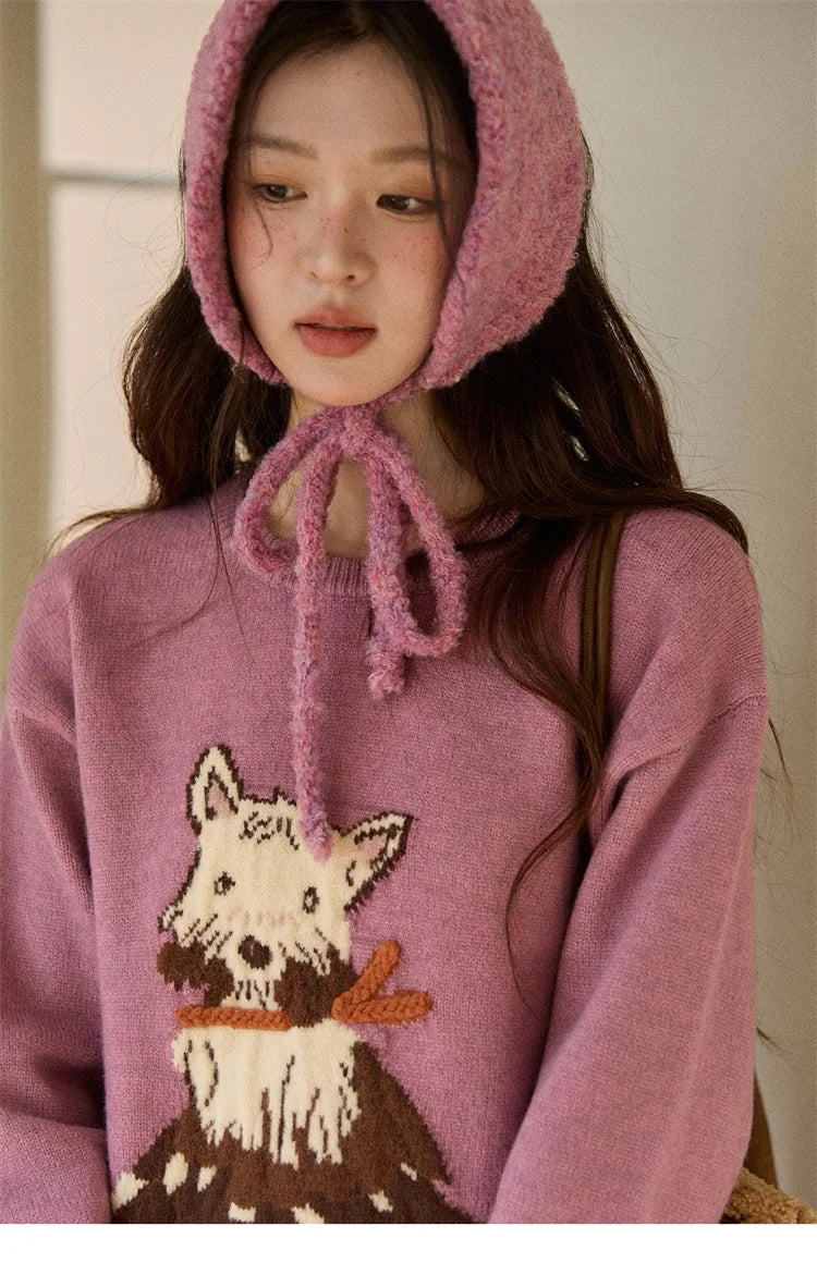 Mishow Purple Jacquard Dog Arctic Fleece Sweater MXE88Z2599
