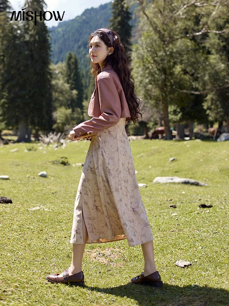 Mishow Leather Patchwork Floral Strap Dress MXD43L2031