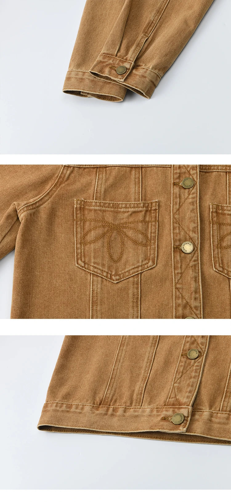 MISHOW Light Brown Denim Jacket Embroidered Pockets Dropped Sleeve MXE41W0795