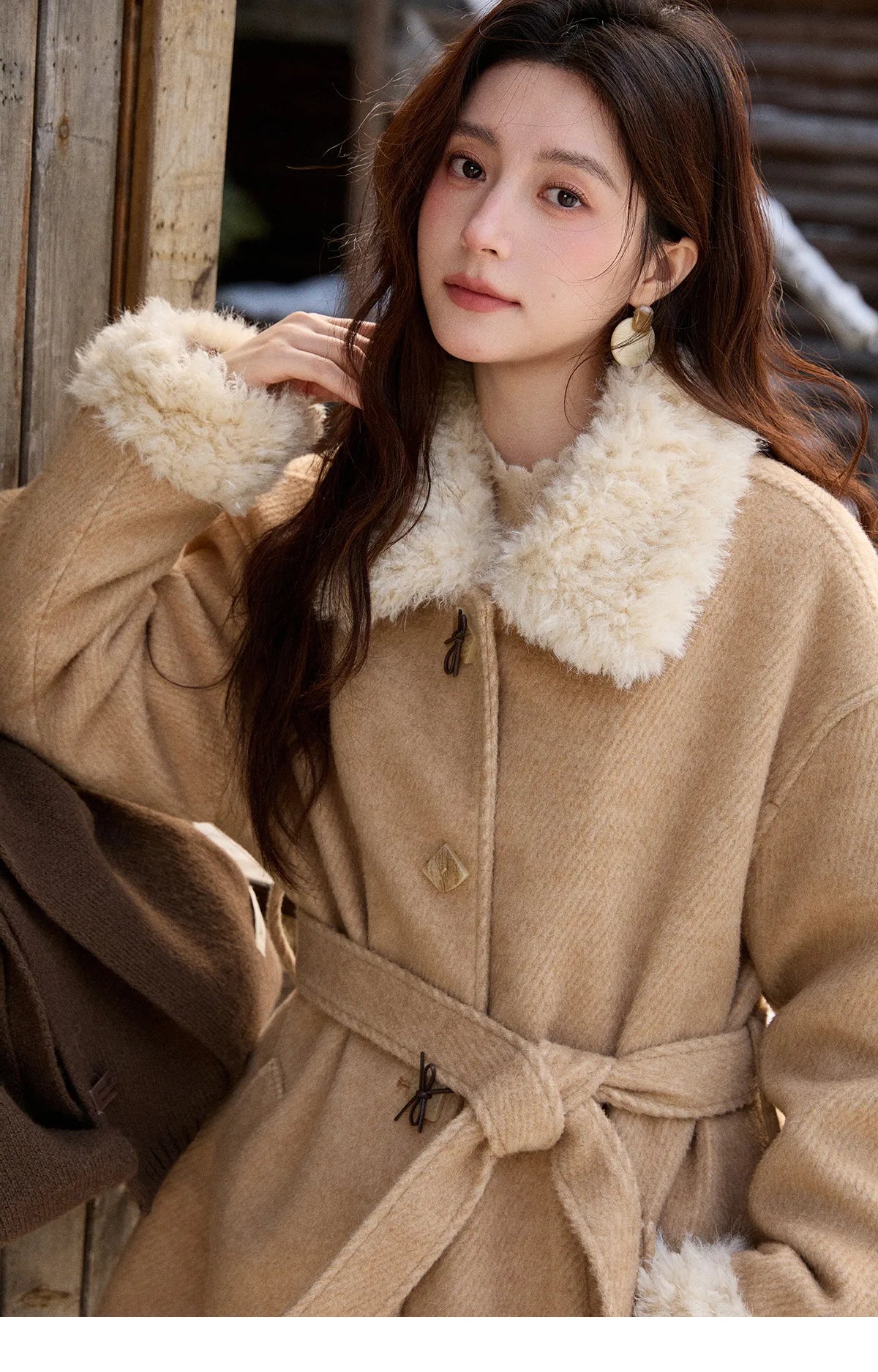 Mishow Thick Wool Blend Belted Patchwork Coat MXE92W0997