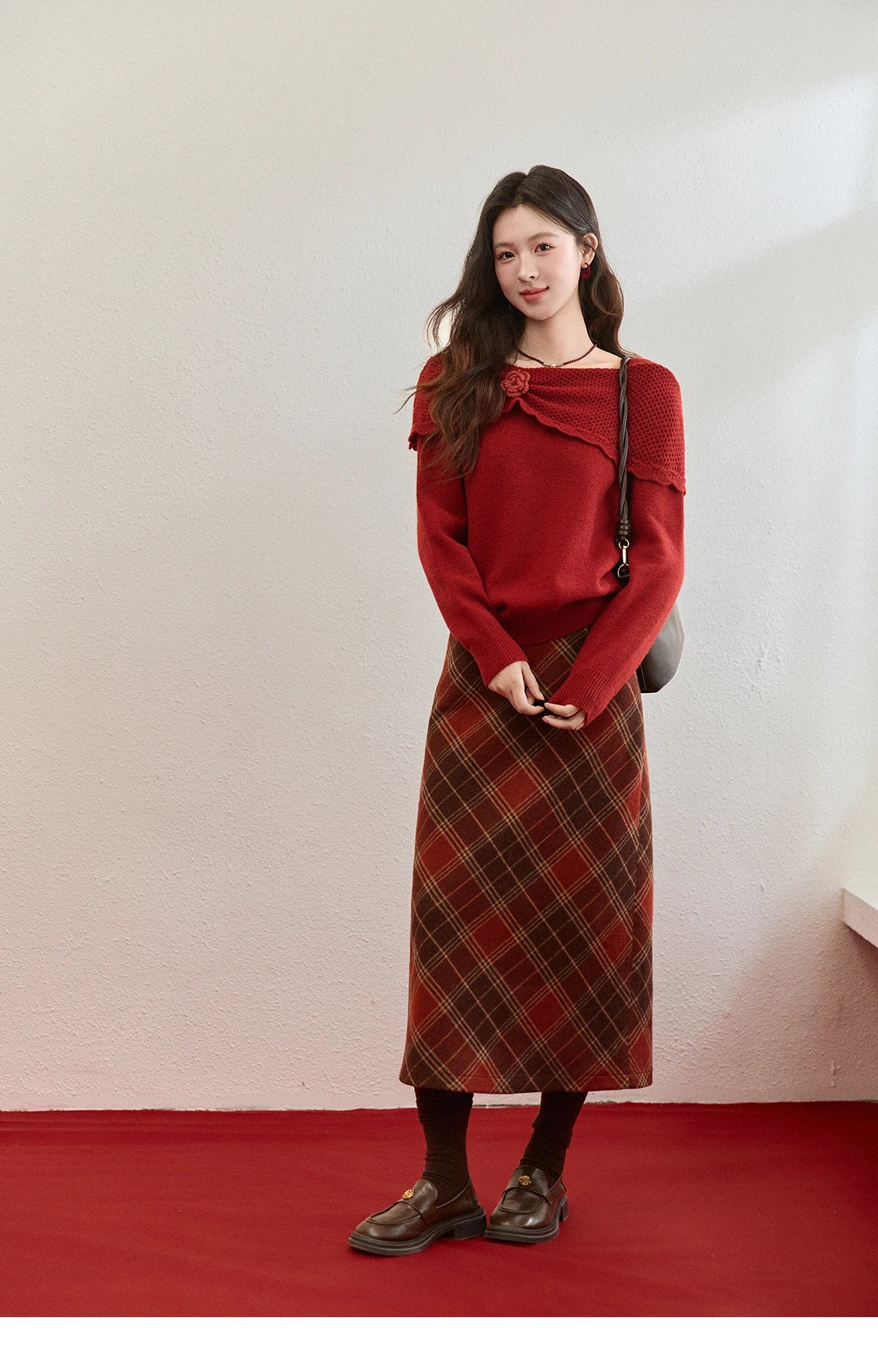 Mishow Christmas Red 3D Flower Alpaca Sweater MXE94Z2889