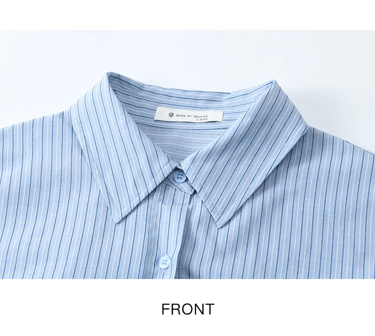 MISHOW Blue Striped Shirt Pocket Turn-Down Collar MXE11C0399