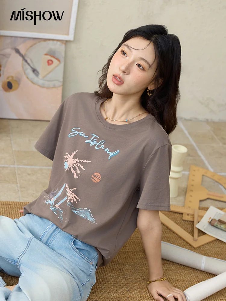 Mishow Cartoon Print Tassel Detail Tee MXE31T0533