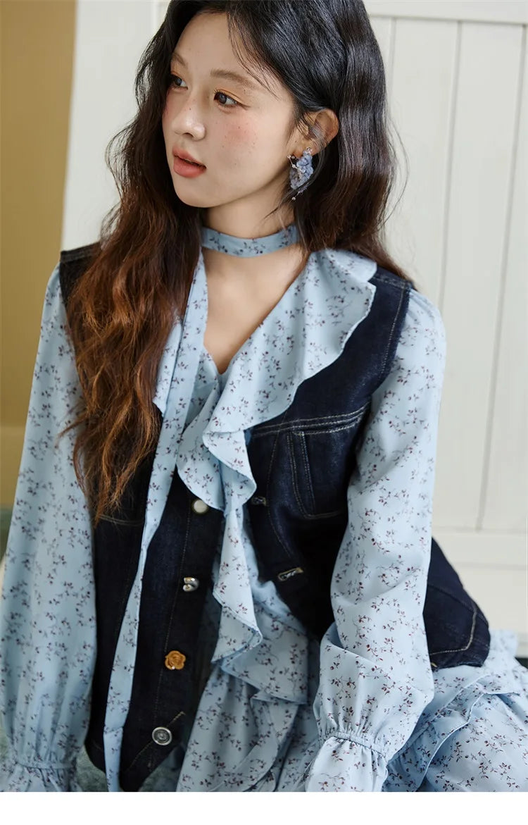 Mishow Denim V-Neck Vest with Pockets MXE45W0868