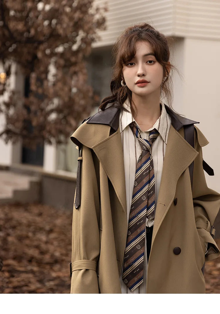 Mishow Polo Collar Patchwork Long Trench Coat MXB33W0399