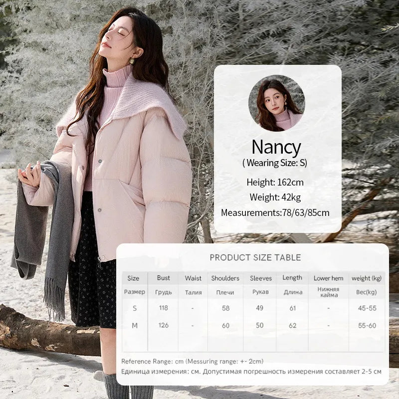 Mishow Pink Woolen Lapel Short Down Jacket MXE92Y0089