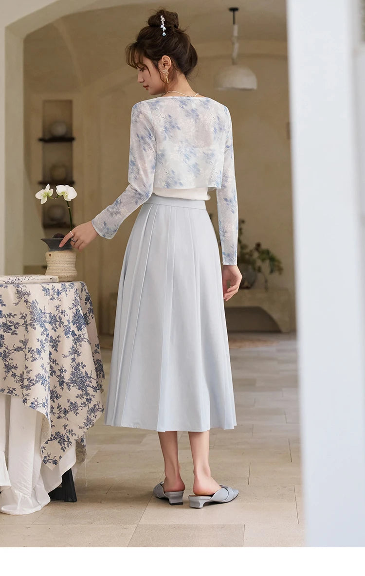Mishow Elegant Hollow Cardigan & Camisole & Pleated Skirt Set MXD12W0342