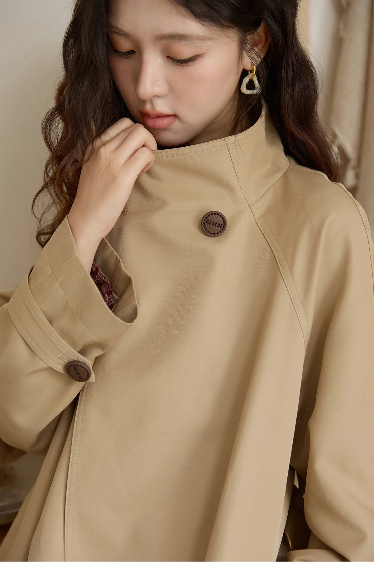 Mishow Stand Up Collar Medium Long Trench MXE44W0813