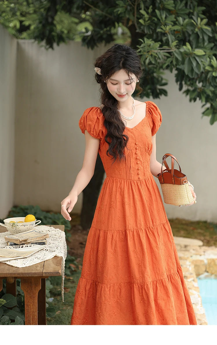 Mishow 100% Cotton Orange Embroidered Sweetheart Dress MXD29L1931