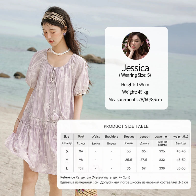 Mishow Print U-Neck Lace Hollow Chiffon Dress MXE32L2164