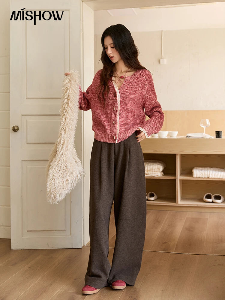 Mishow Elegant Lace V-Neck Wool Cardigan MXE51Z2548