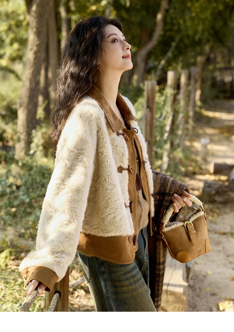 Mishow Lamb Wool Ox Horn Button Short Jacket MXD36W0504