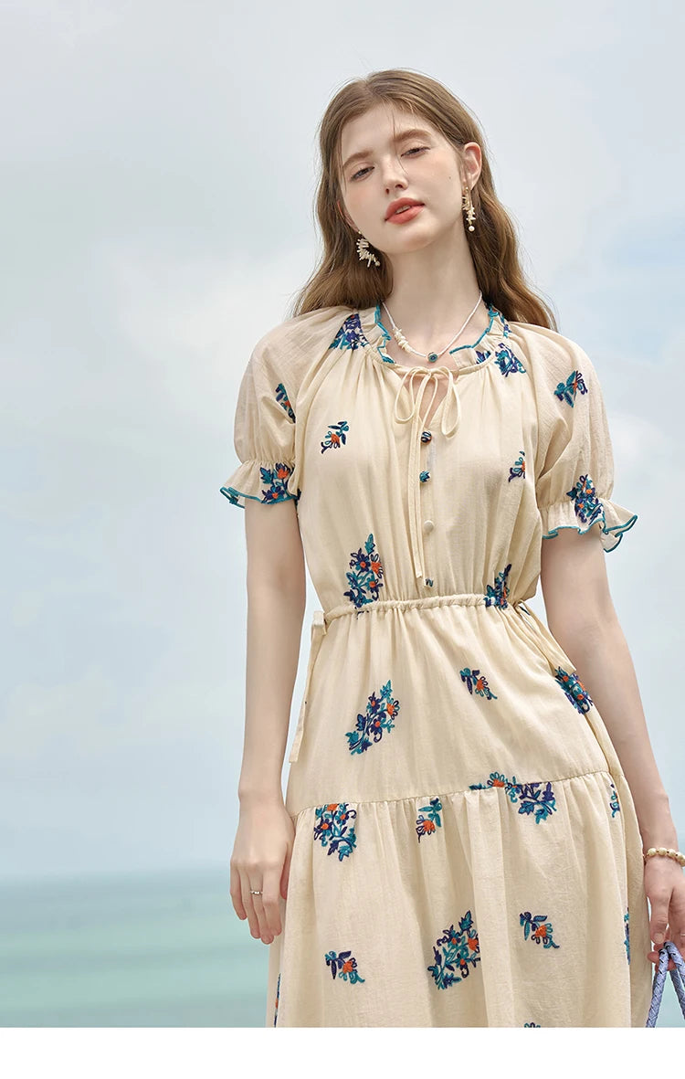 Mishow French Embroidered Flower Drawstring Dress MXD24L1835