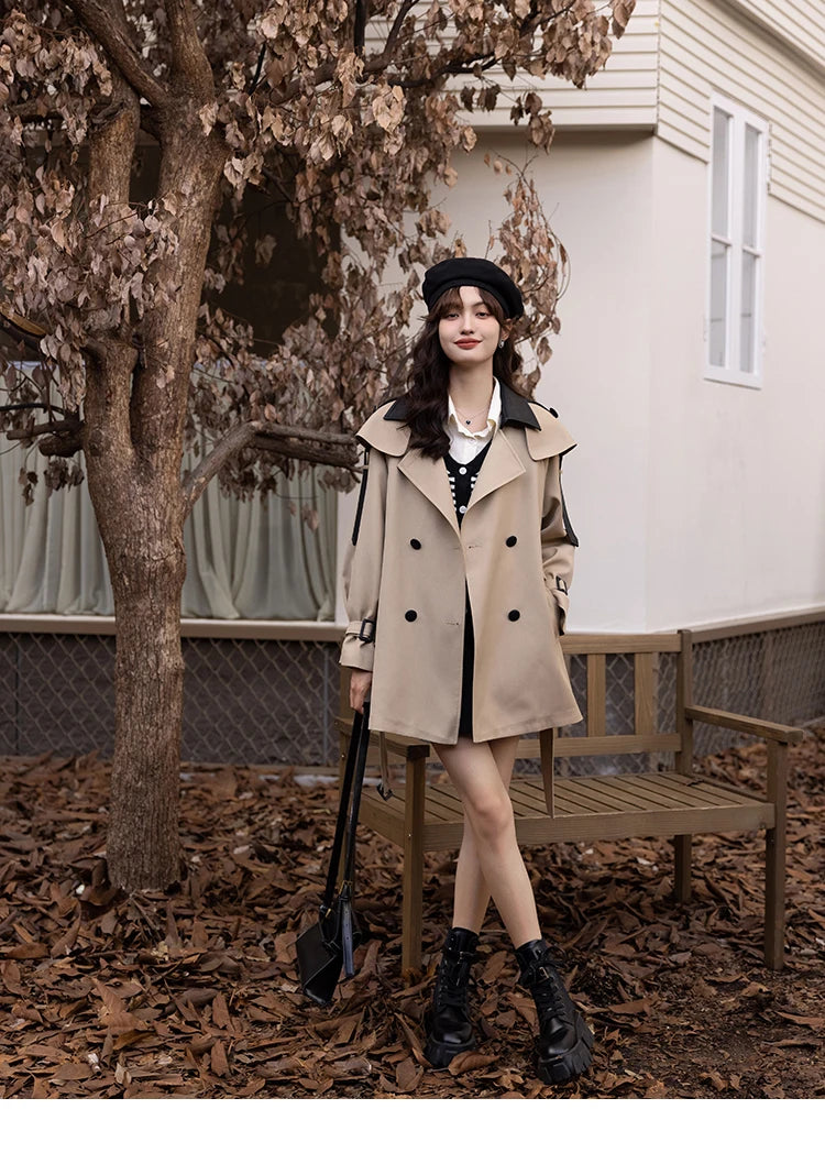 Mishow Polo Collar Patchwork Long Trench Coat MXB33W0399