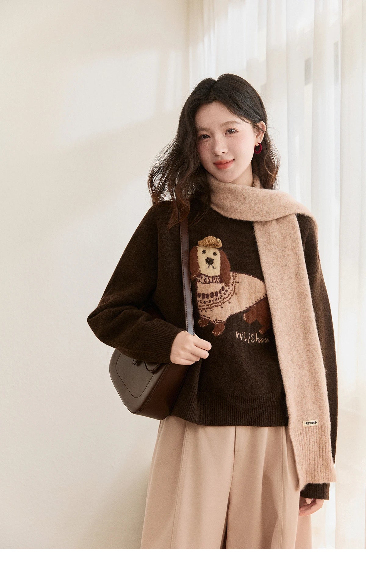Mishow French Crew Neck Dog Jacquard Pullover MXE94Z2890