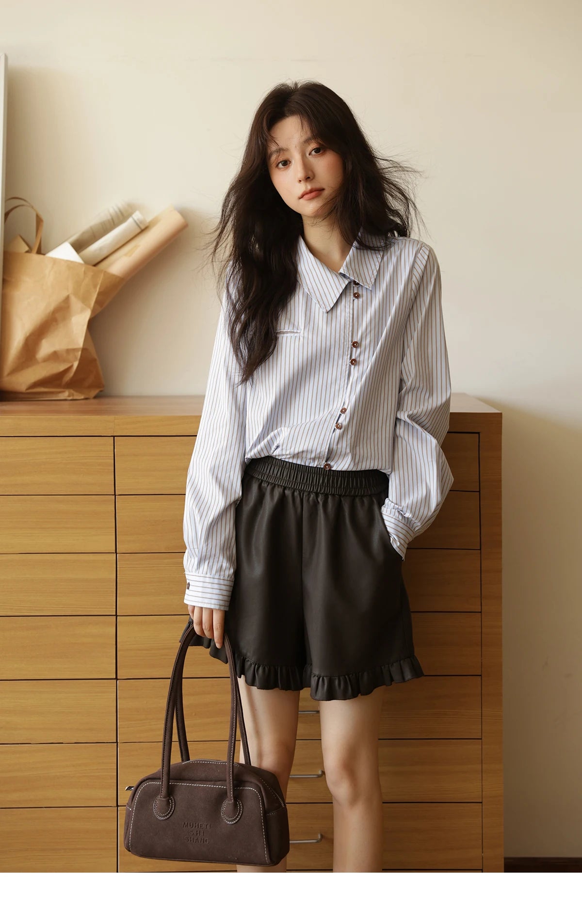 MISHOW Striped Asymmetric Shirt Vintage Loose Long Sleeve MXE42C2375