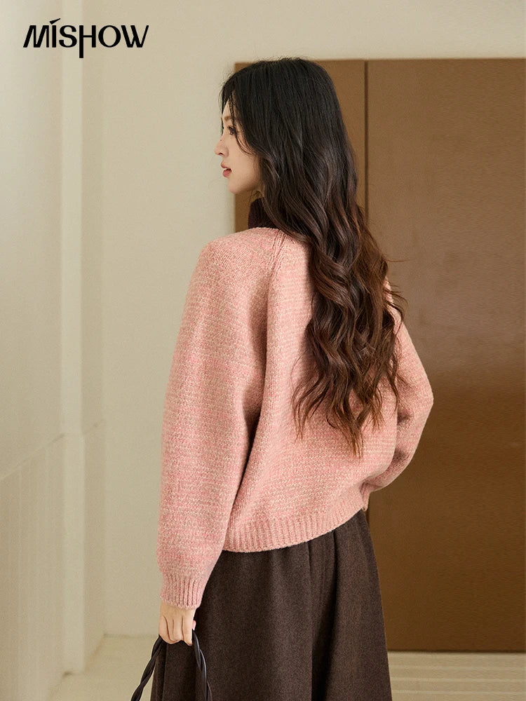 Mishow Pink Contrast Collar Bow Pocket Cardigan MXE94Z2957
