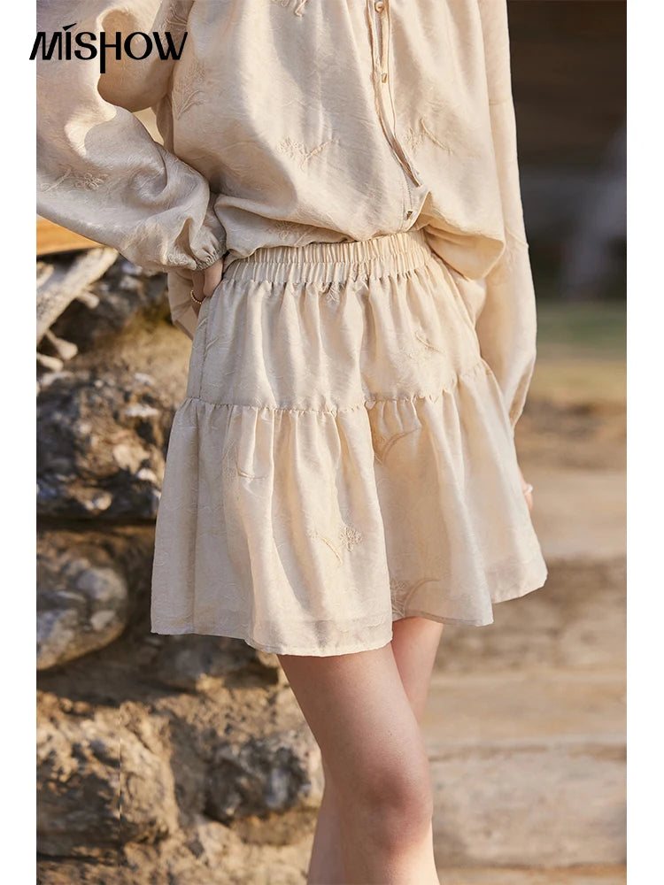 Mishow Iris Embroidery Blouse & Elastic Waist Skirt Set MXE13T0454
