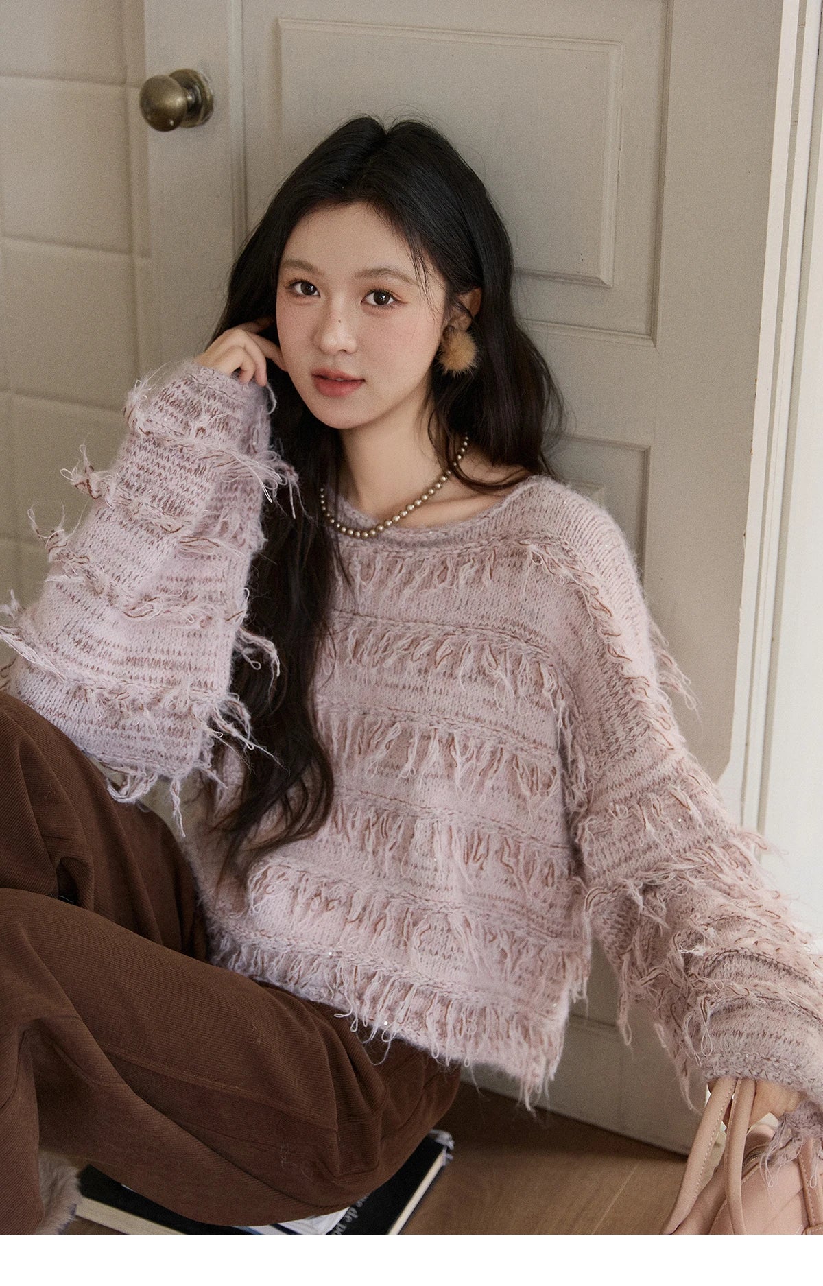 Mishow Tassel Bead Wool Blended Thick Sweater MXE90Z2822