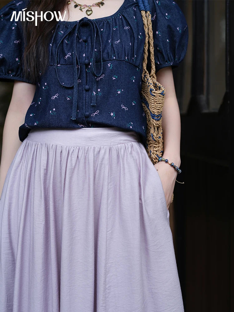 MISHOW Purple Pleated Skirt High Waist Pocket A-LINE MXE39B2366