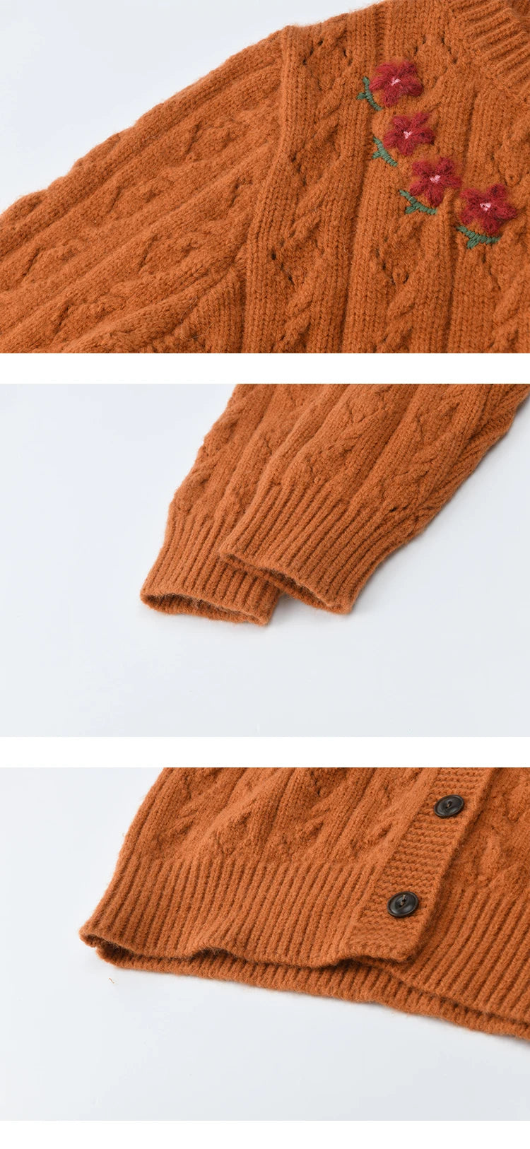 Mishow Orange Cable Knit Floral Embroidery Cardigan MXE86Z2737