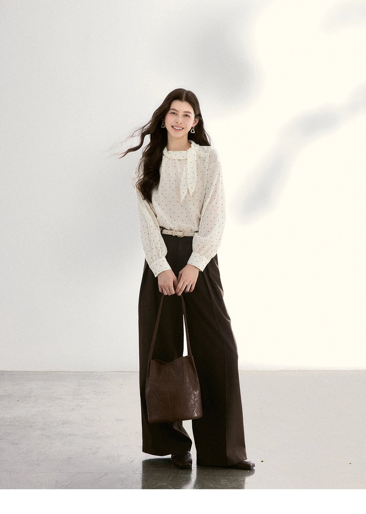 MISHOW Dark Brown Wide Leg Pants High Waist Pleated Elastic MXF108K1010