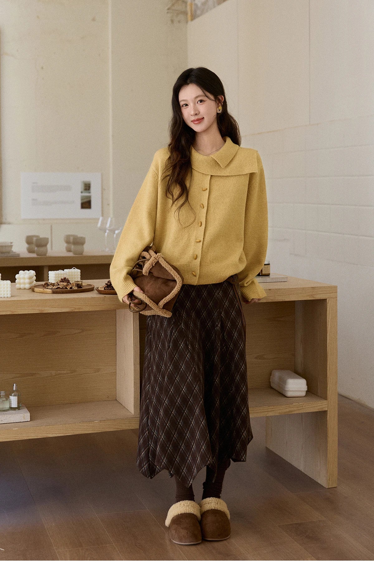 Mishow Mustard Yellow Asymmetric Collar Dropped Sleeve Cardigan MXE93Z2936