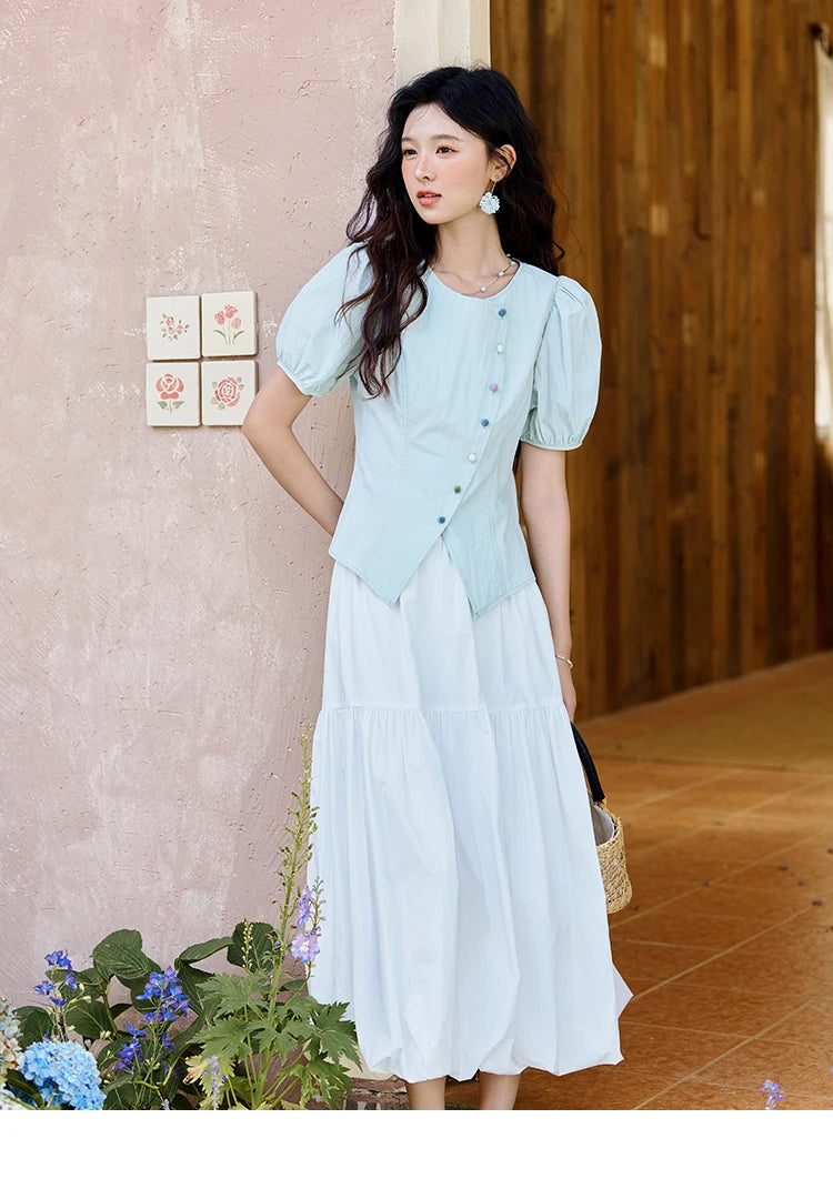 MISHOW Double Layered Waist Skirt Flower Bud Shell Button MXE32B0715