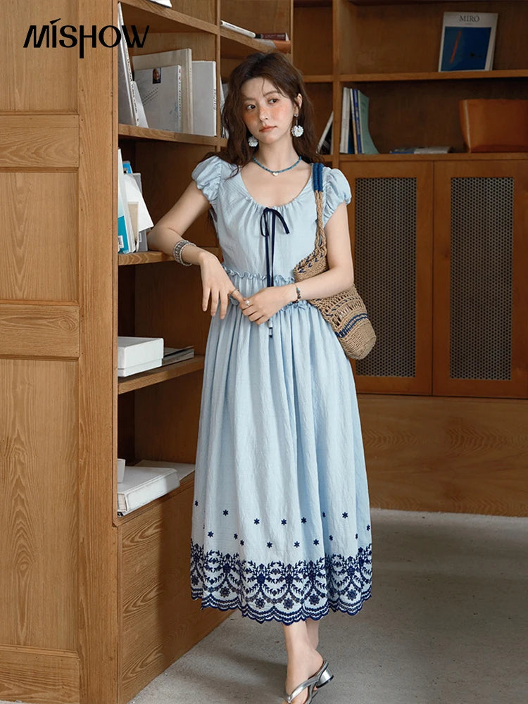 Mishow Bohemian V-Neck Flower Bud Sleeve Dress MXE36L2244