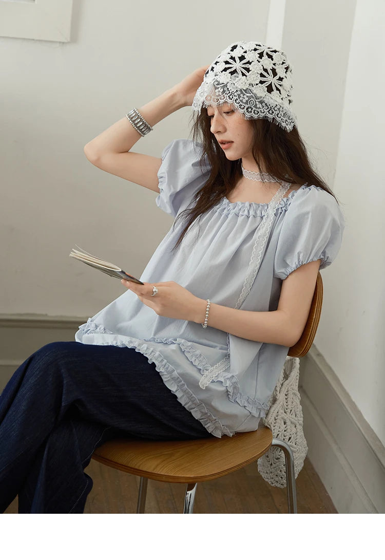 MISHOW Puff Sleeve Blouse Edible Tree Fungus Spliced MXE39X1929