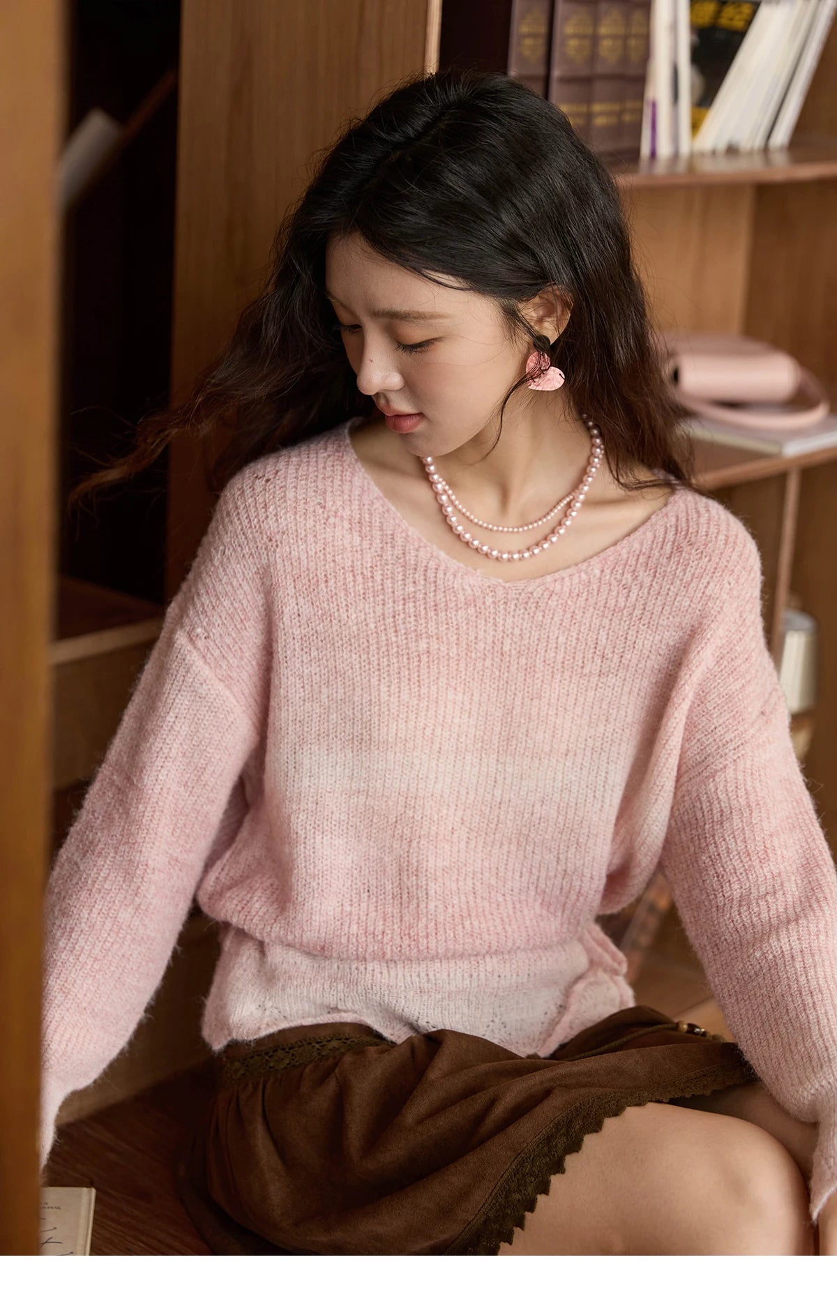 Mishow Pink Gradient Ribbed Cuff Sweater with Rope MXE43Z1334