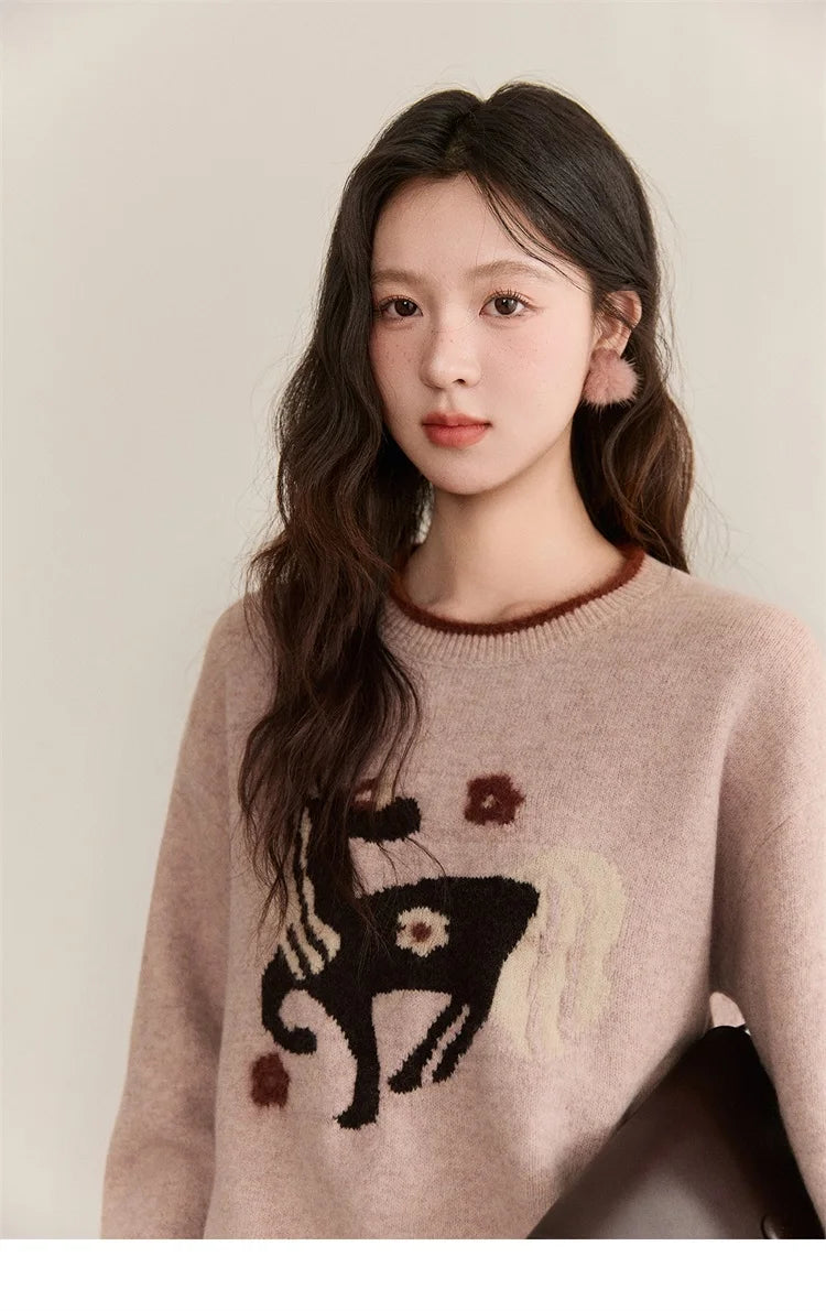 Mishow Horse Pattern Faux Mink Fur Cuff Sweater MXE94Z2863