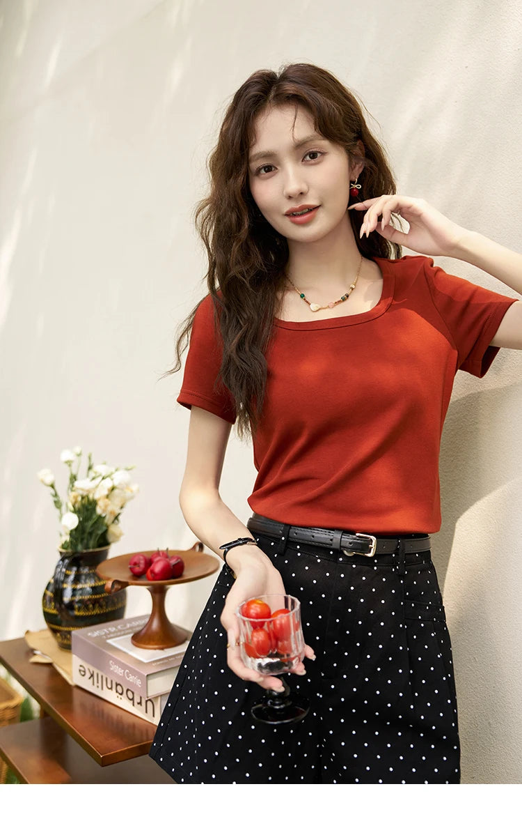Mishow Solid Square Neck Cotton Tee MXC12T0641