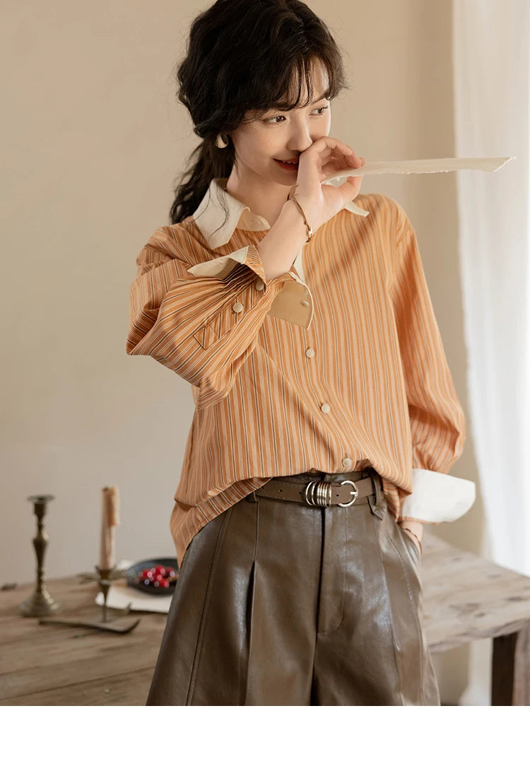 MISHOW Loose Striped Shirt Contrasting Lapel Patchwork MXD41C0286