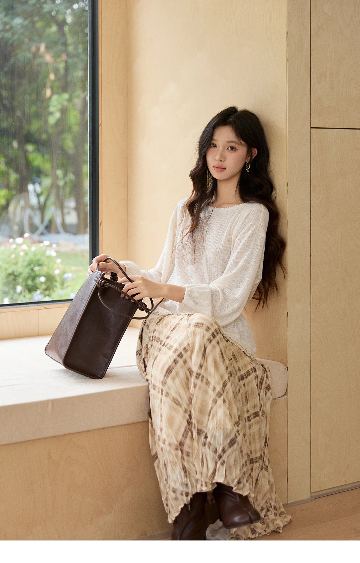 Mishow Lace Trim Boat Neck Knit Top with Belt MXF13Z3002